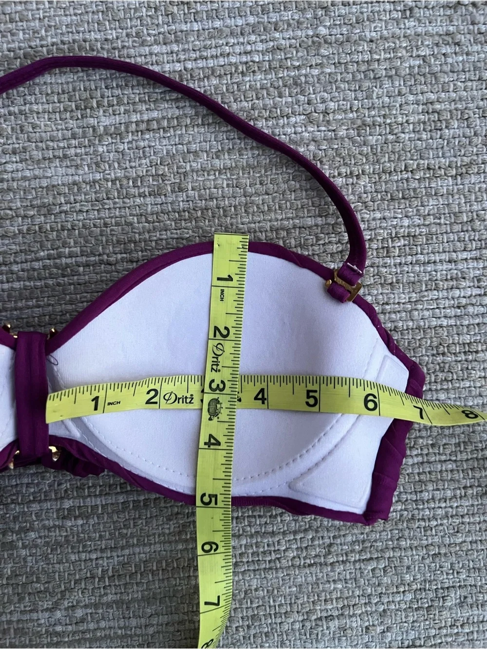 Lua Morena Purple Ribbed Bandeau Bikini Set with Gold Brass Ring Accents -Small